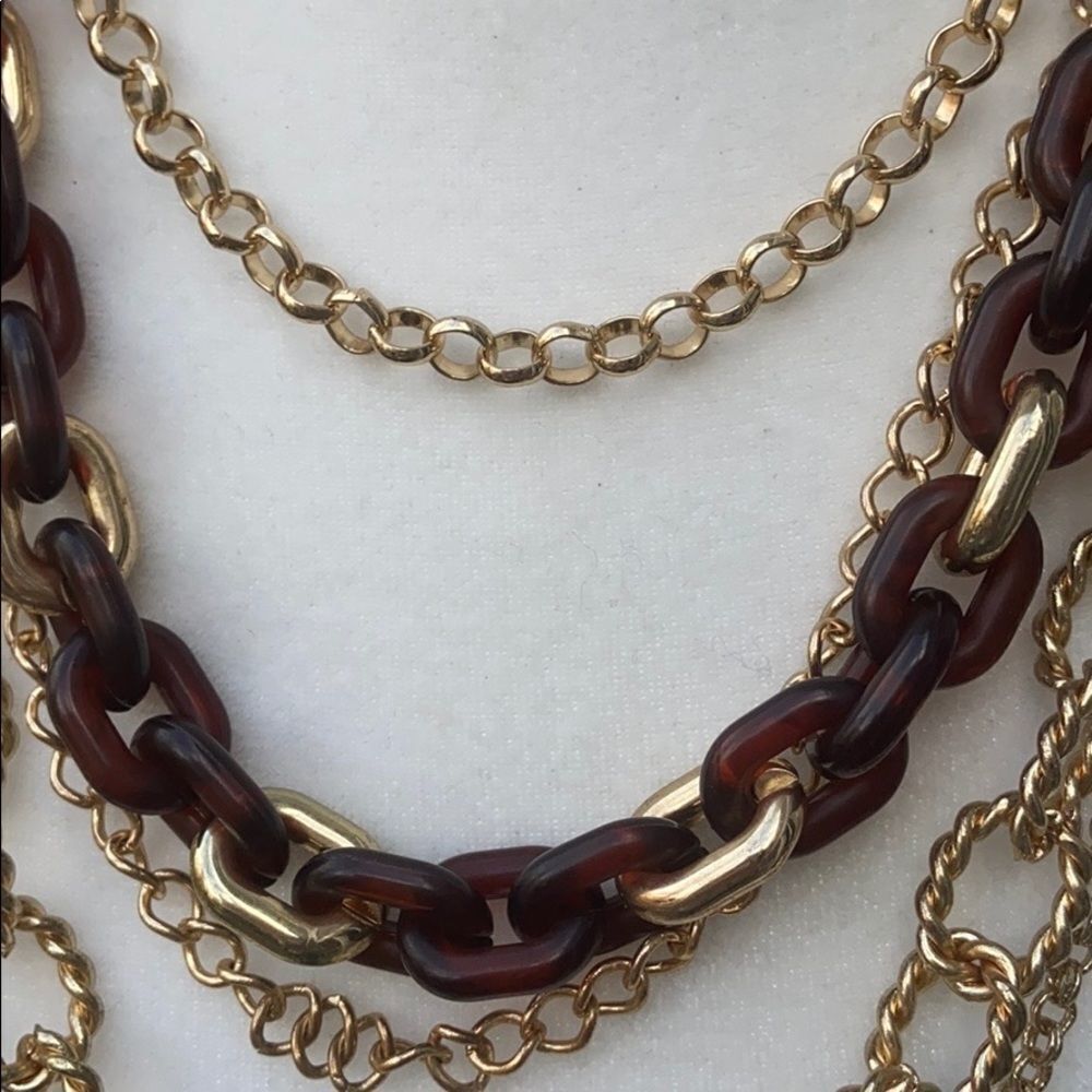 Multistrand Gold & Brown Link Statement Necklace - image 2